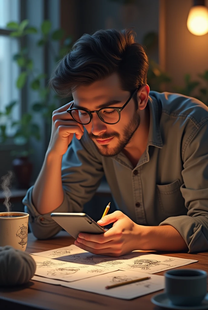 A man creating animation in phone