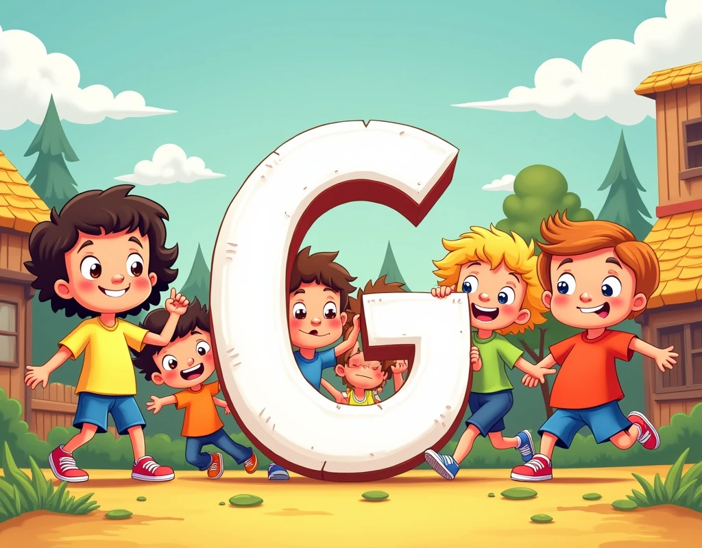 Cartoon kids image with the text "G"