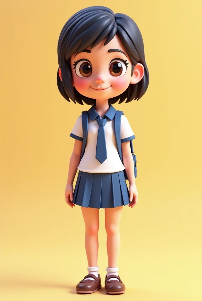 3D cartoon image of a girl wearing a school uniform, short hair