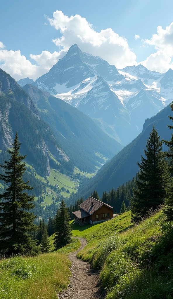 Mountain view in Dall e-3 style 