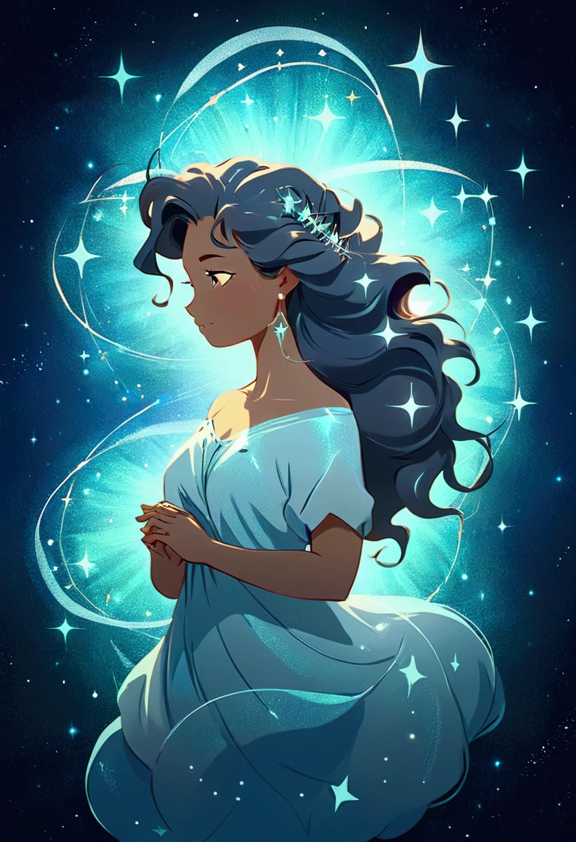 virgem zodiac sign silhouette composed by bright stars. Cosmic background
