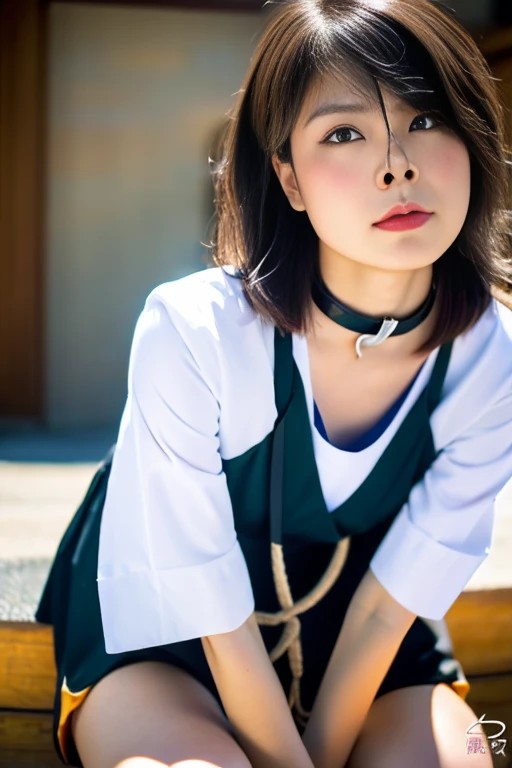 (Composition from the knees up:1.5),(masterpiece, Highest quality:1.2),(Realistic, Photorealistic:1.4), RAW Photos, High resolution, Intricate details, Very detailed, Realistic and sharp details, Portraiture, Looking into the camera, alone, 18 year old Japanese female, Tight latex leotard, Beautiful Lesbians, Quite kind, Charm, cute, Short Bob Hair, Pale skin, Fine skin, Detailed face, Beautiful detailed eyes, Beautiful, refined nose, Open your mouth, Ahegao, shameずかしそうな顔, shame, blush, clavicle, ((Collar with leash)), ((Nose hook with ring, strap)), Photo Studio,