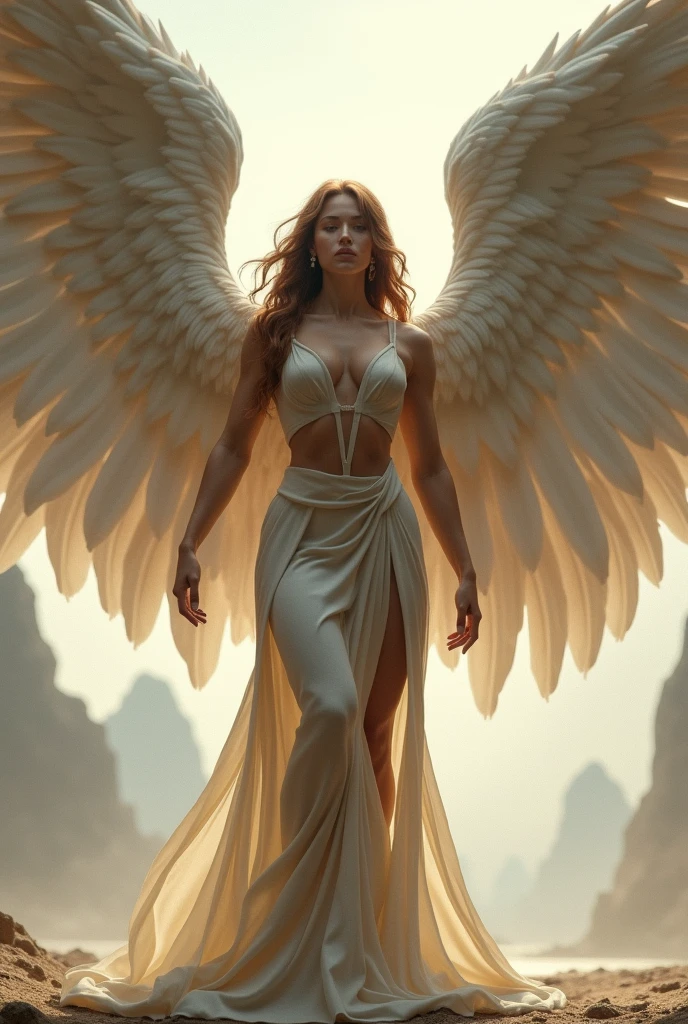 arafed woman with huge breast and angel wings posing for a picture, super wide angel, feminine and muscular, giant stunning goddess shot, muscular girl, big muscle, wide angel shot, massive wings, massive muscles, exaggeratedly large physique, muscled, muscular ultraviolent woman, big muscles, huge wings, wide angel, very beautiful. big muscles, huge muscles