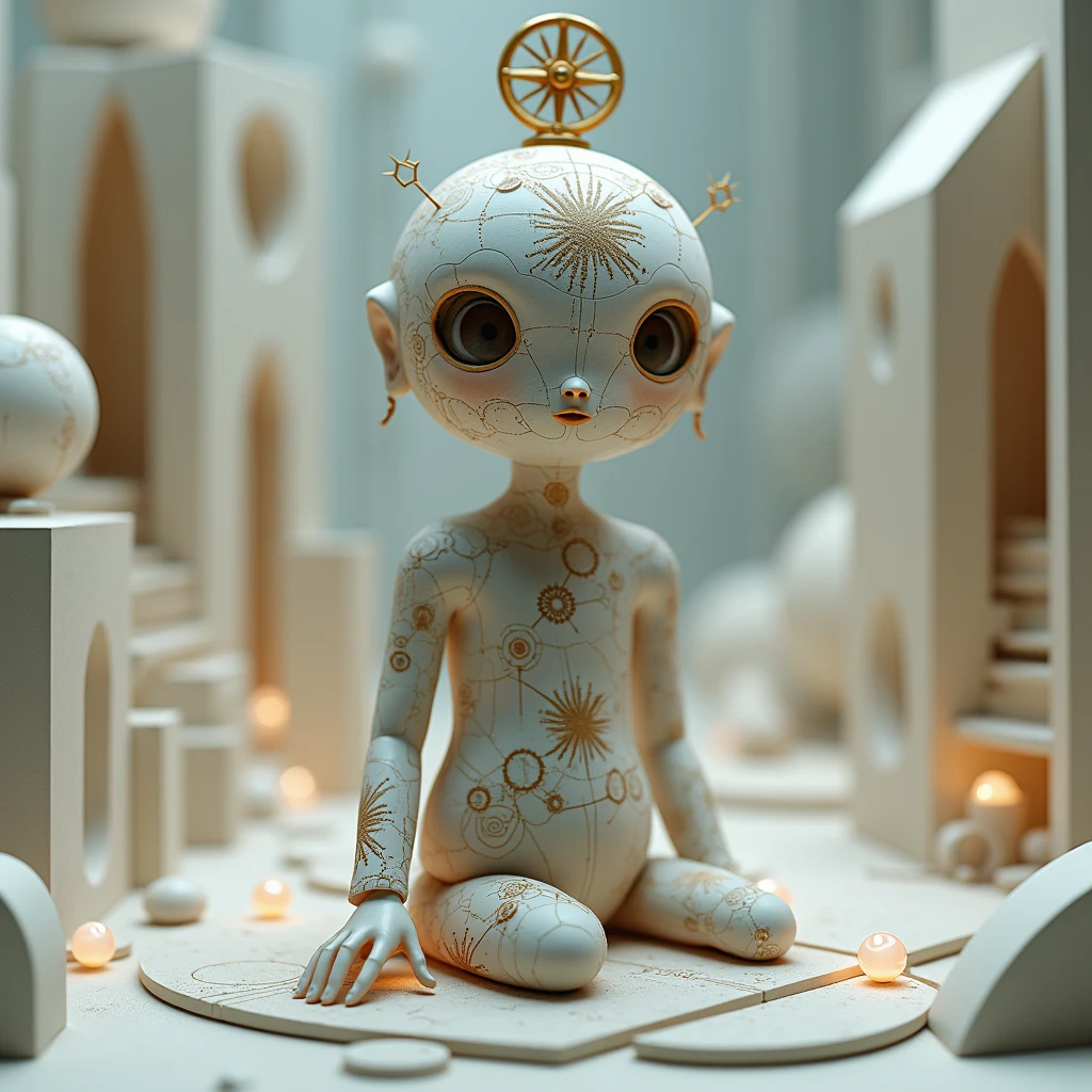Doll with a compass head representing architecture