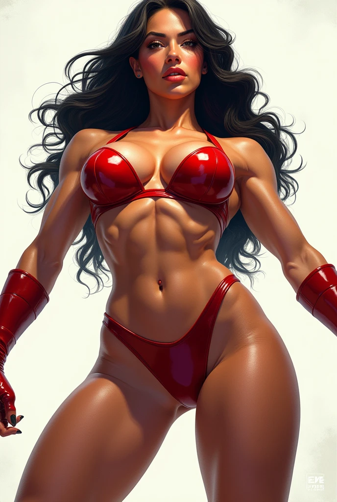 araffe woman in a wrestling outfit posing for a picture, bodybuilder superhero bikini, huge glistening muscles, power girl, inspired by Rob Liefeld, covered sfw huge , sfw huge breastse Ryder, muscular girl, the super hot and sexy, hard rub chest, big breasts!, mass, sexy muscular upper body
