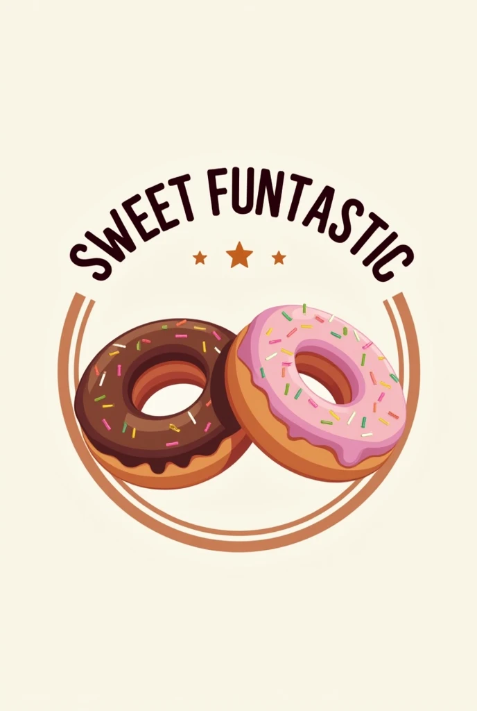 Make a logo for my business,use a circle for the background and inside put two donuts,on the upper side of the circle put this text "SWEET FUNTASTIC",make the text follow the shape of the circle