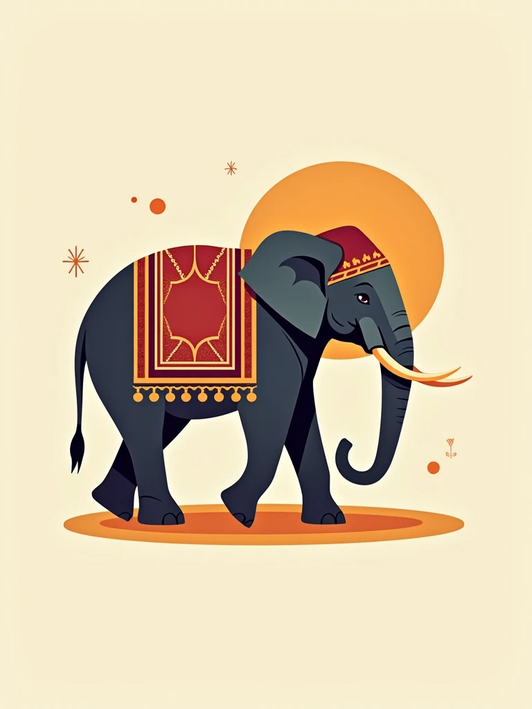 abstract vector image of an indian ethnic style elephant, side profile, colourful, minimal elephant, royal indian style, to be used in a logo
