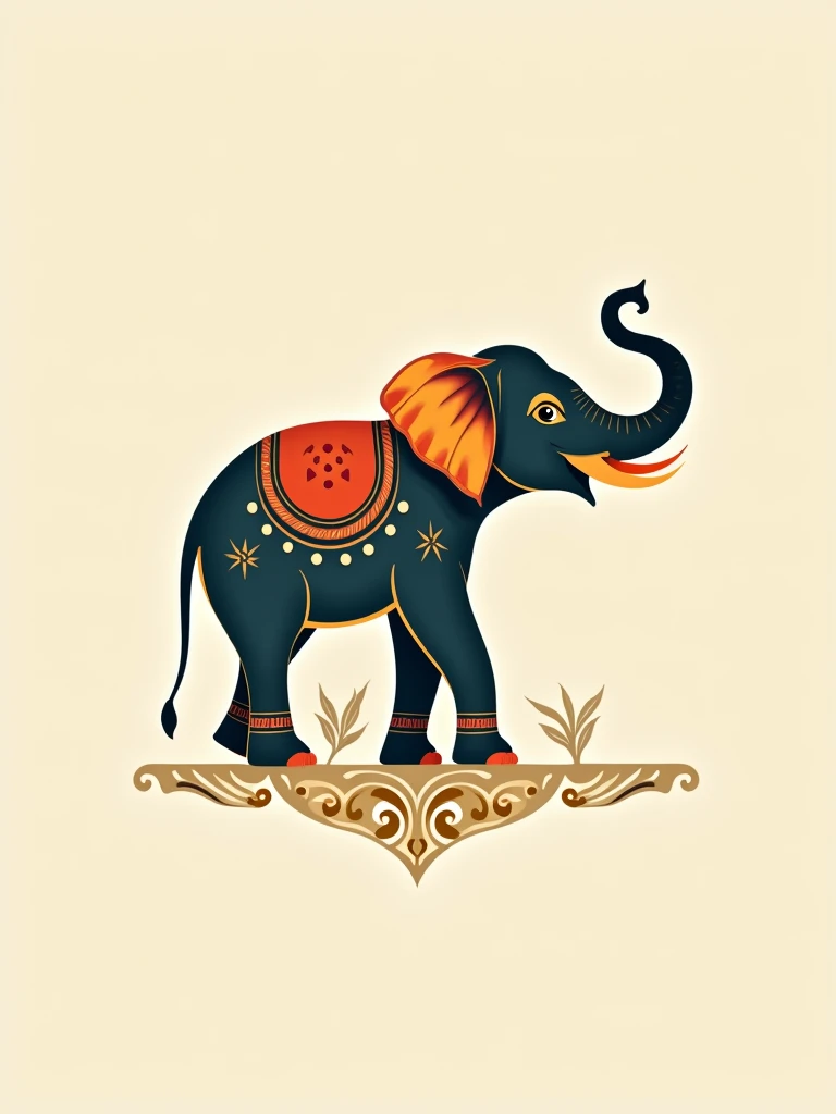 abstract vector image of an indian ethnic style elephant, side profile, colourful, minimal elephant, royal indian style, to be used in a logo