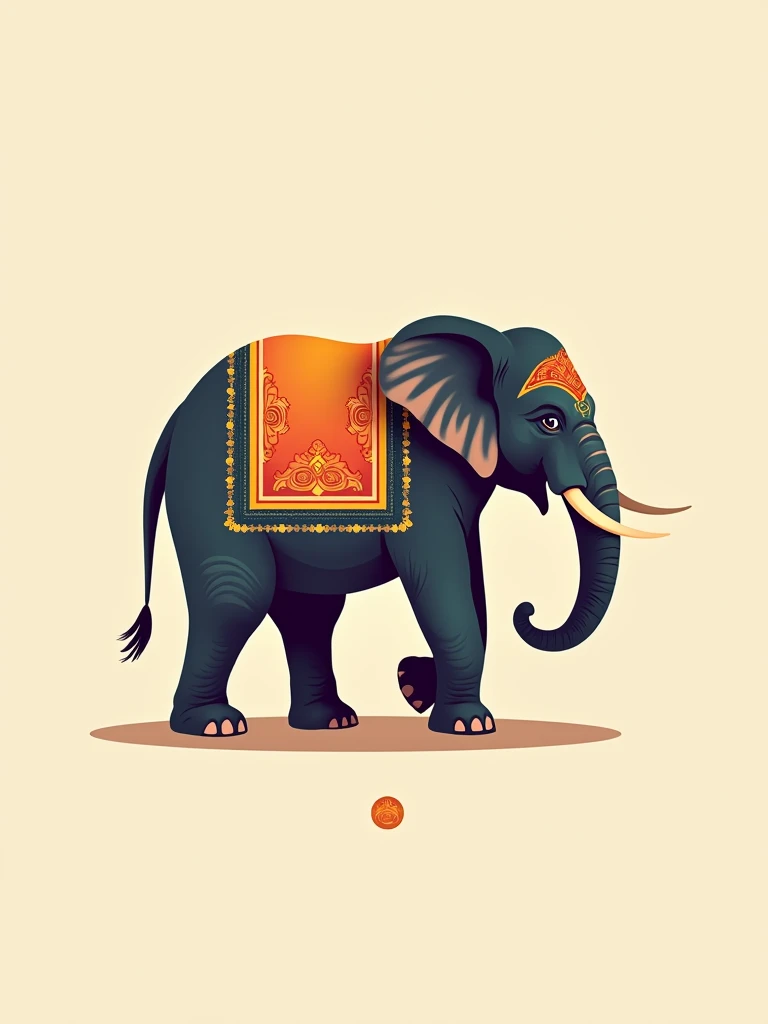 abstract vector image of an indian ethnic style elephant, side profile, colourful, minimal elephant, royal indian style, to be used in a logo
