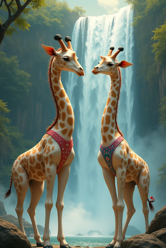araffes in a bikini posing in front of a waterfall, japanese goddess, asian nymph bald goddess, chinese empress, gorgeous chinese model, a beautiful fantasy empress, yoko matsugane as mai shiranui, gorgeous female jade tailor, giant stunning goddess shot, oriental fantasy, next to a waterfall, beautiful goddess, inspired by Li Tang