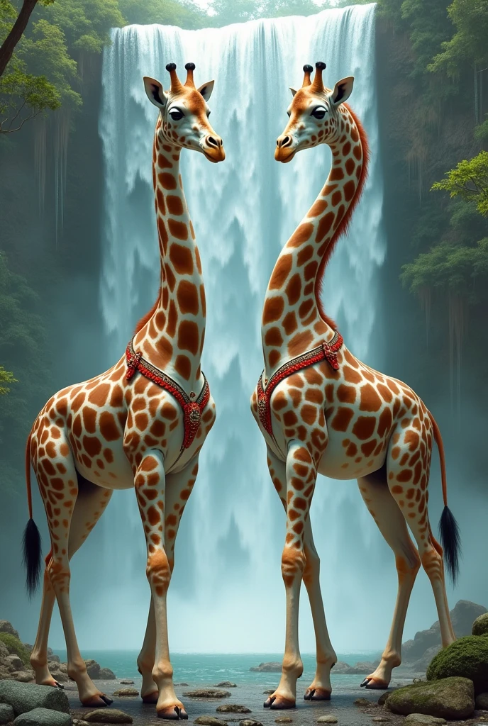 araffes in a bikini posing in front of a waterfall, japanese goddess, asian nymph bald goddess, chinese empress, gorgeous chinese model, a beautiful fantasy empress, yoko matsugane as mai shiranui, gorgeous female jade tailor, giant stunning goddess shot, oriental fantasy, next to a waterfall, beautiful goddess, inspired by Li Tang