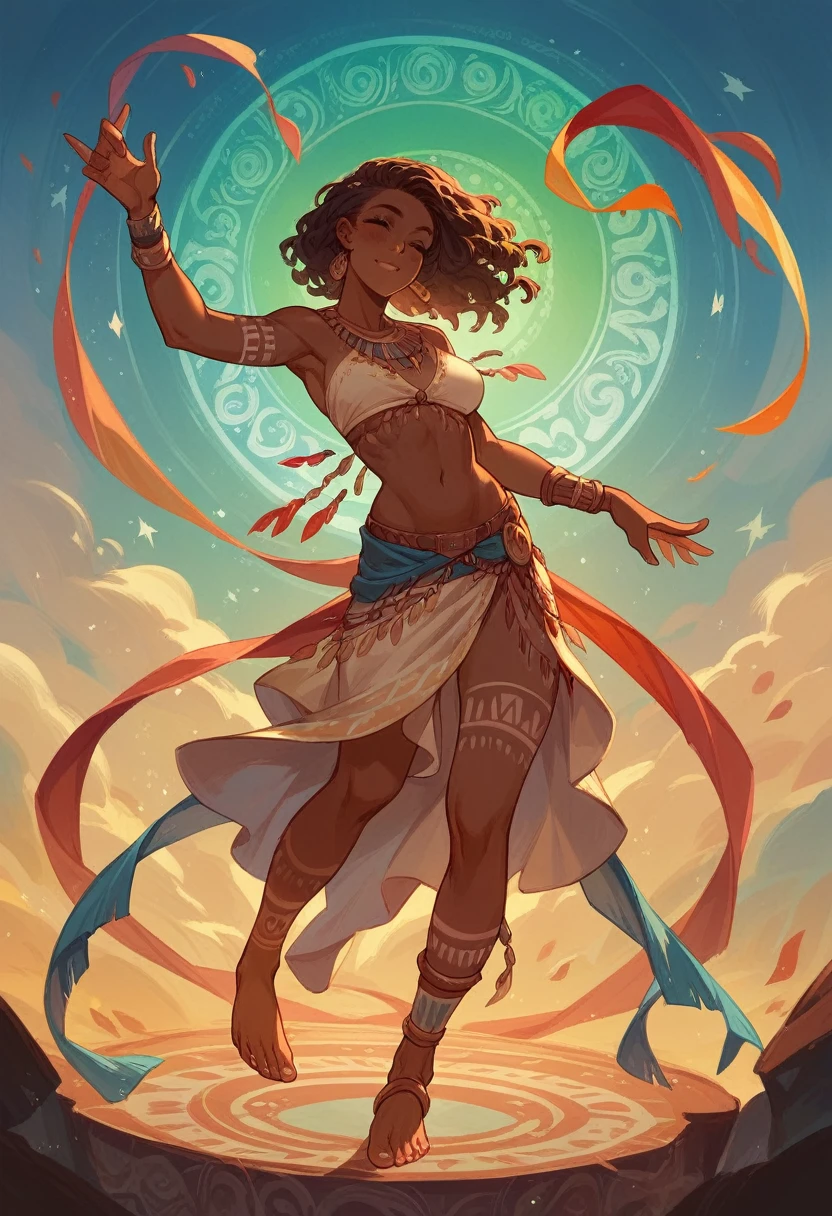 Complete and complete view of a Beautiful tribal dance in a circle by very beautiful primitive black African women with perfect realistic and detailed Negroid faces, well-defined feet and hands, bare torsos, very colorful image by Jean-Baptiste Monge, nfsw
