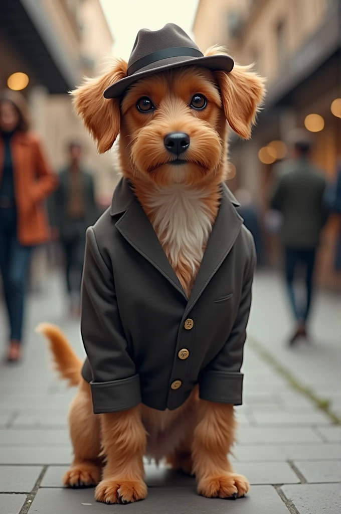 A dog with style wearing clothes