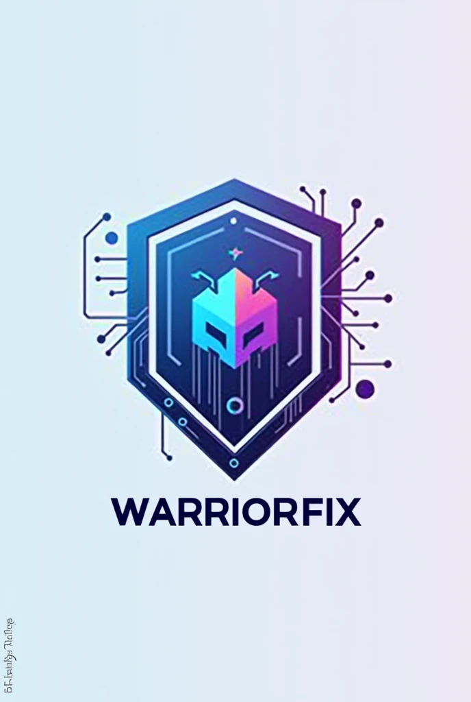 Design me a logo that encompasses the following: technical machine engineer, system, bitcoin, blue and purple colors, minimalist name warrior fix with an electronic circuit that resembles the Whatsminer logo saying warrior fix