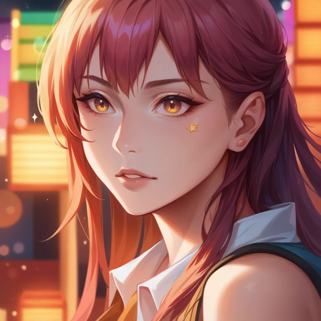 layla (masterpiece), (best quality), (ultra detailed),(disheveled hair),(illustration), (1girl), beautifuldetailedeyes,delicate beautiful face,Floating,(high saturation),(colorful splashes),colorful bubble,(shining),focus on face, sitting inside a glass ball, g;ass cage, golden stars and lanterns