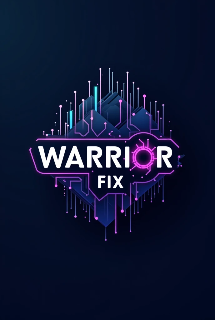 Design me a logo that encompasses the following: technical machine engineer, system, bitcoin, blue and purple colors, minimalist name warrior fix with an electronic circuit that resembles the Whatsminer logo saying warrior fix