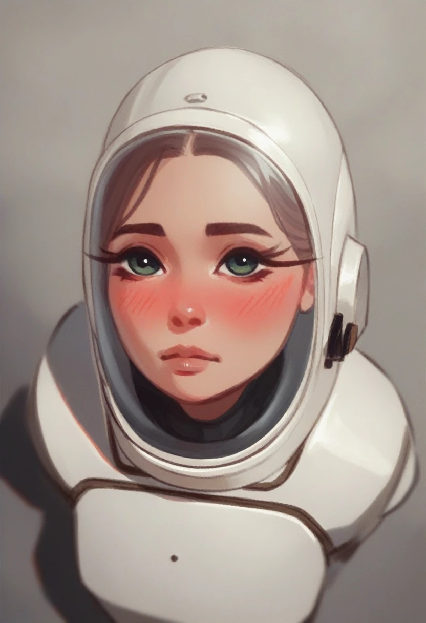 score_9, score_8_above, score_7_above, Sayer, 1 girl, Alone, portrait, cute blushing girl, Beautiful, fair , Wearing a military and astronaut suit, neckline , (0.3),