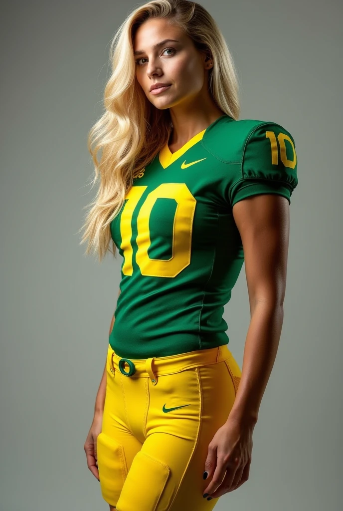 A photo of Morgan Archer, a quarterback for the female Oregon Ducks football team. Number 10. (colossal butt:1.5) blonde hair