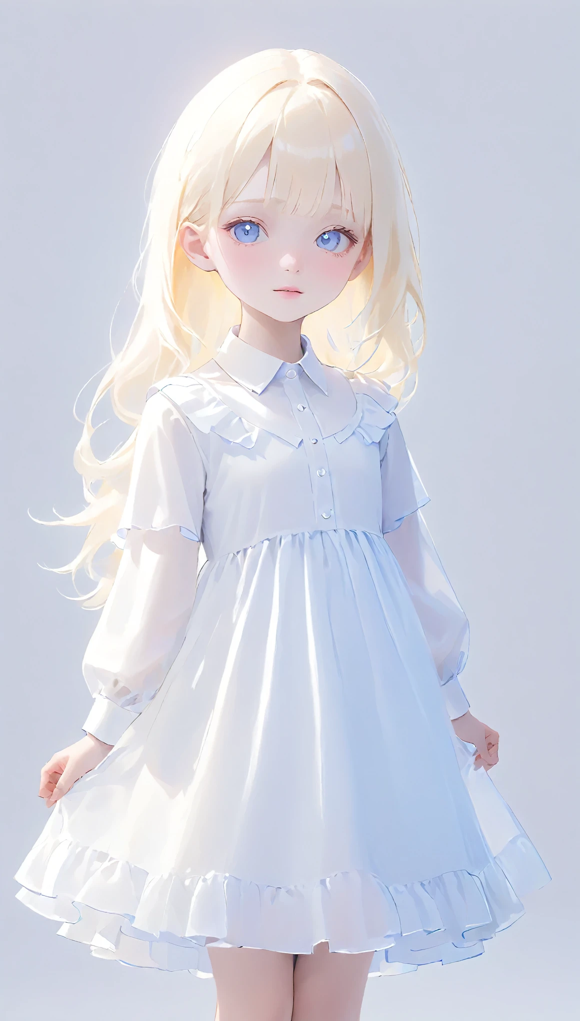 (((White background:1.3)))、(((1 albino girl、Cute face、pretty girl))), ,(((Eyes are white:1.3)))、White Dress、((White shirt:1.3、White color-blocked dress)), Tyndall effect, Practical, Shadow Studio,Ultramarine、illumination, Dual tone illumination, (Attention to skin details: 1.2)、薄Dark illumination、Dark illumination、 photo, high resolution, 4K, 8K, Background blur,Beautiful fade out、White world、White background