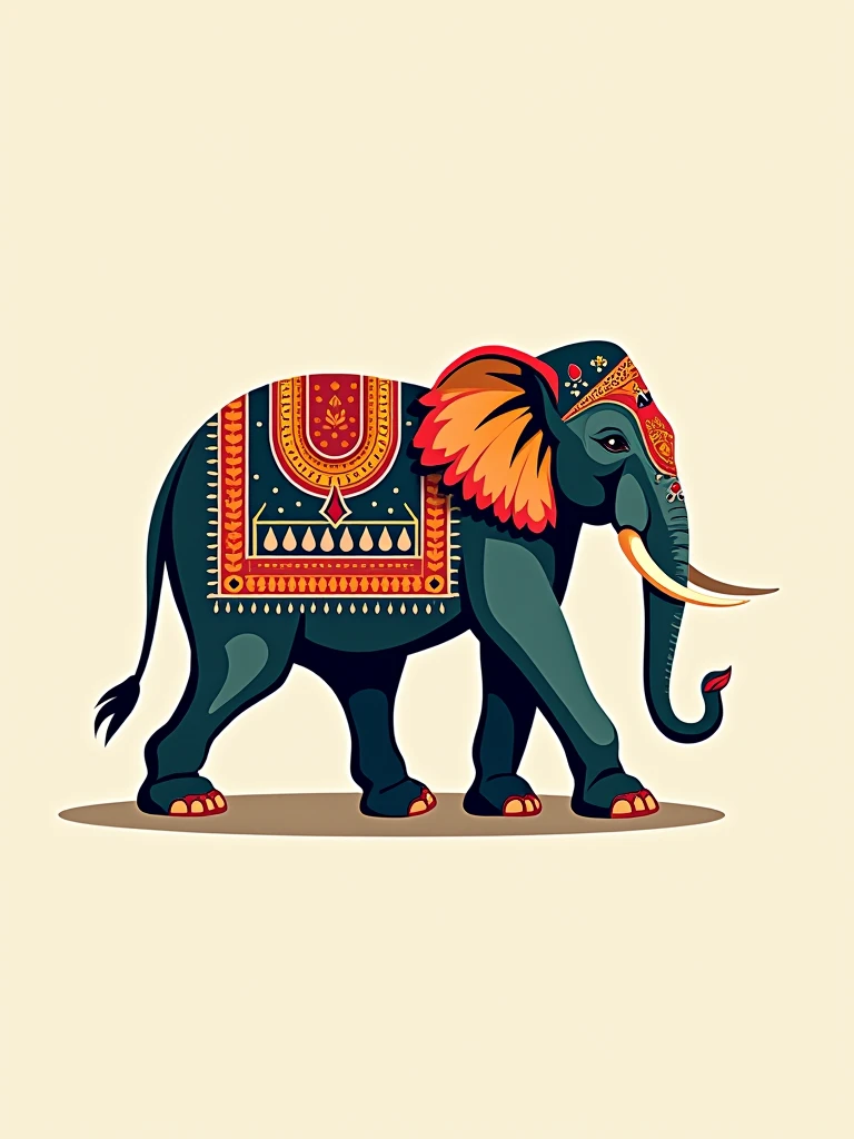 abstract vector image of an indian ethnic style elephant, side profile, colourful, minimal elephant, royal indian style, to be used in a logo