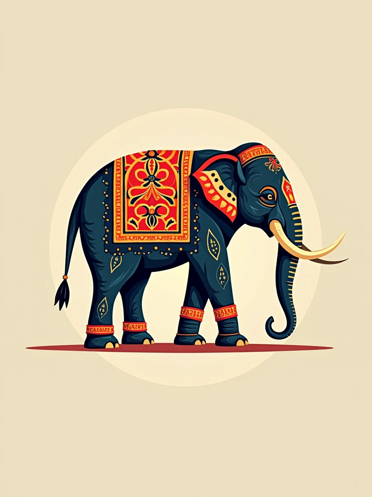 abstract vector image of an indian ethnic style elephant, side profile, colourful, minimal elephant, royal indian style, to be used in a logo