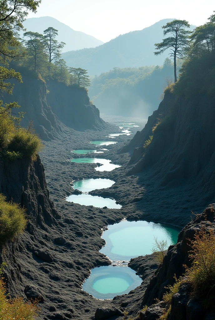 Une île volcanique, aux paysages lunaires. Des coulées de lave fossilisées serpentent à travers la végétation. Les sources d'eau chaude offrent un bain naturel relaxant. Un lieu pour les amoureux de la nature sauvage et des sensations fortes. vue depuis la plage