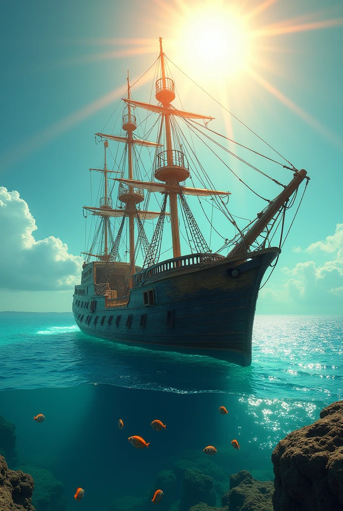 small shipwreck, bright