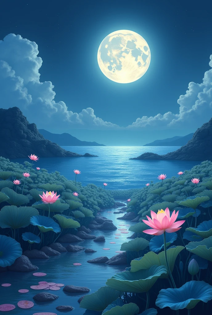 Chuncheon(Chuncheon)The tide connects the sea surface，The bright, large moon floating on the sea coexists with the ebb and flow of the tide。
A field of beautiful lotus flowers