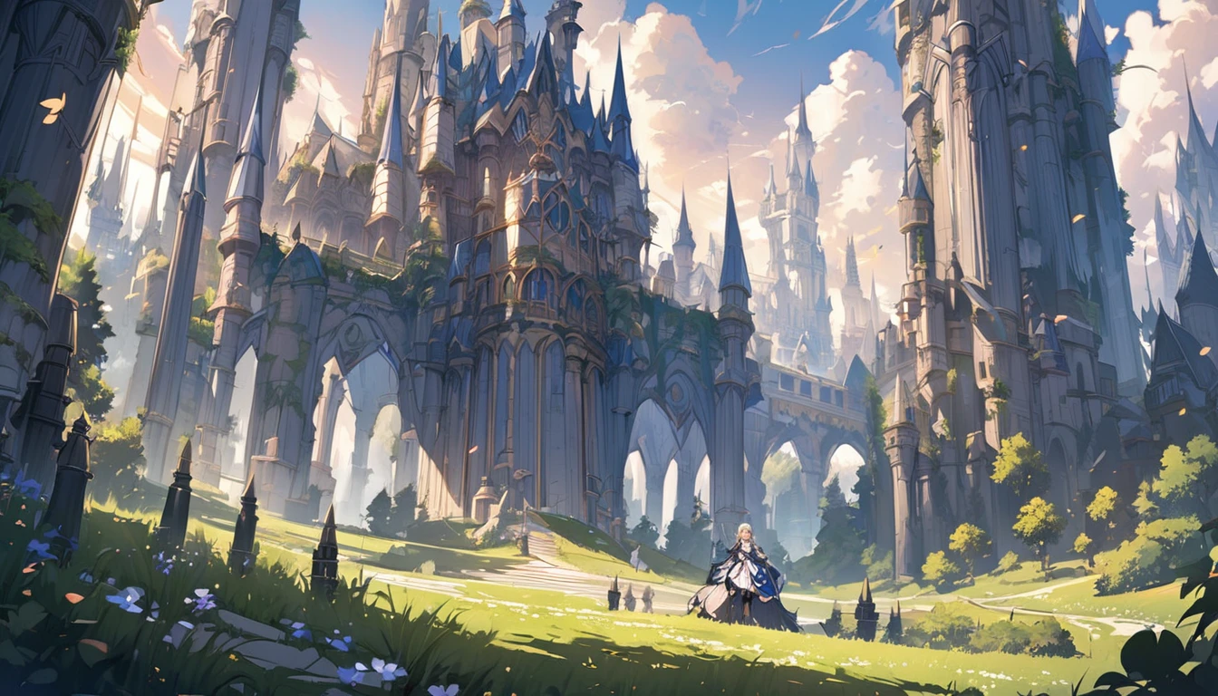 beautiful heaven, large castle, giant pilars