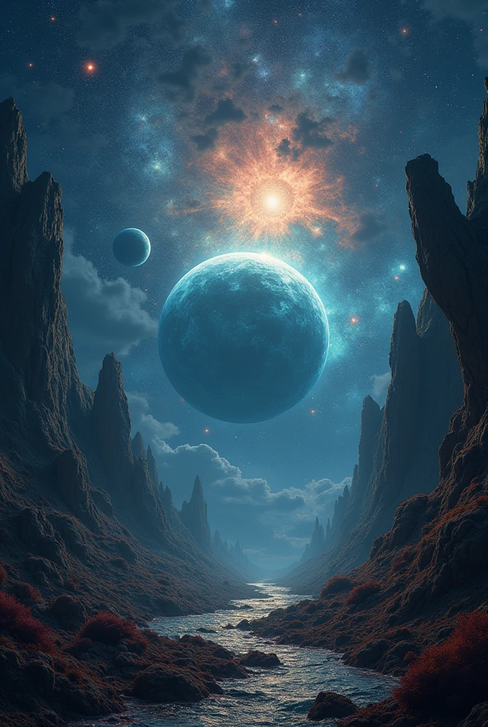 There'There is a planet in the middle, Cosmic Tentacles, Lovecraftian inspiration, Lovecraftian宇宙恐惧, Lovecraftian hellscape, Cosmic Fantasy Horror, Lovecraftian氛围, Lovecraftian, a planet in space, nobody
