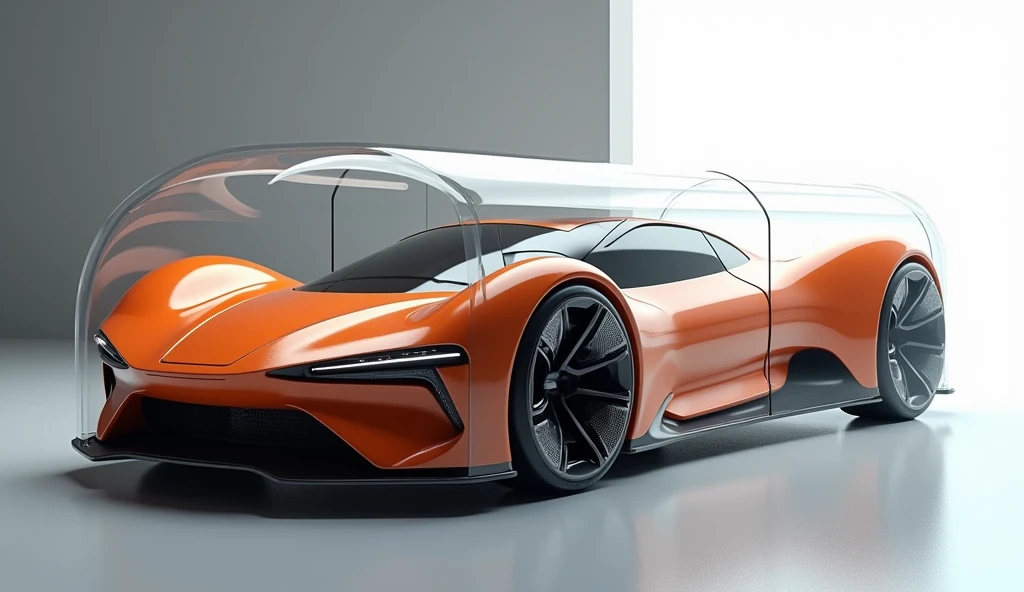 there is a glass box with a car shaped like a hot dog, futuristic product car shot, 3d high octane render, futuristic car concept, futuristic concept car, inspired by Mike Winkelmann, render of futuristic supercar, highly detail. octane render, rendered in high octane, concept automobile design, concept car, super rendered in octane render, car concept