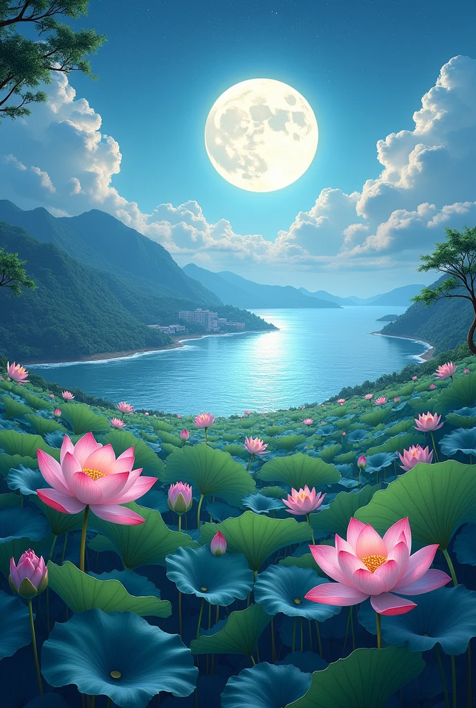 Chuncheon(Chuncheon)The tide connects the sea surface,The bright, large moon floating on the sea coexists with the ebb and flow of the tide。
A beautiful field of many lotus flowers