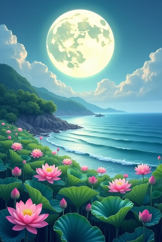 Chuncheon(Chuncheon)The tide connects the sea surface,The bright, large moon floating on the sea coexists with the ebb and flow of the tide。
A beautiful field of many lotus flowers