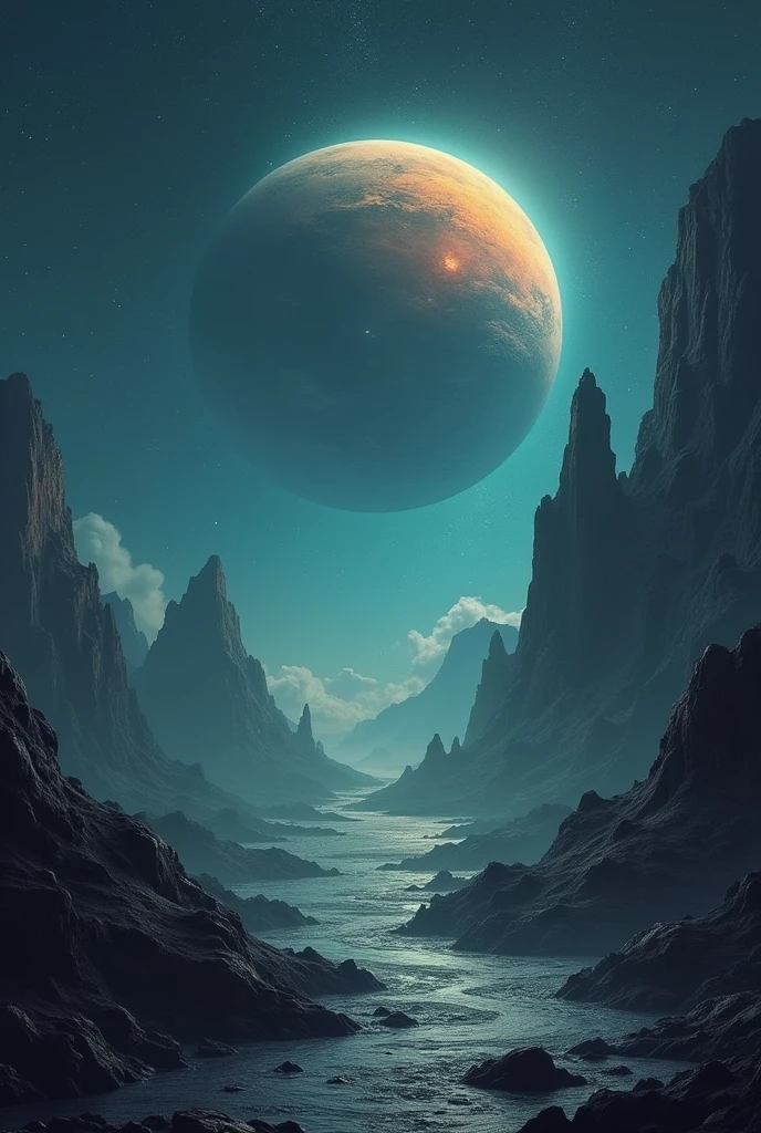 There'There is a planet in the middle, Lovecraftian inspiration, Lovecraftian宇宙恐惧, Lovecraftian hellscape, Cosmic Fantasy Horror, Lovecraftian氛围, Lovecraftian, a planet in space, nobody
