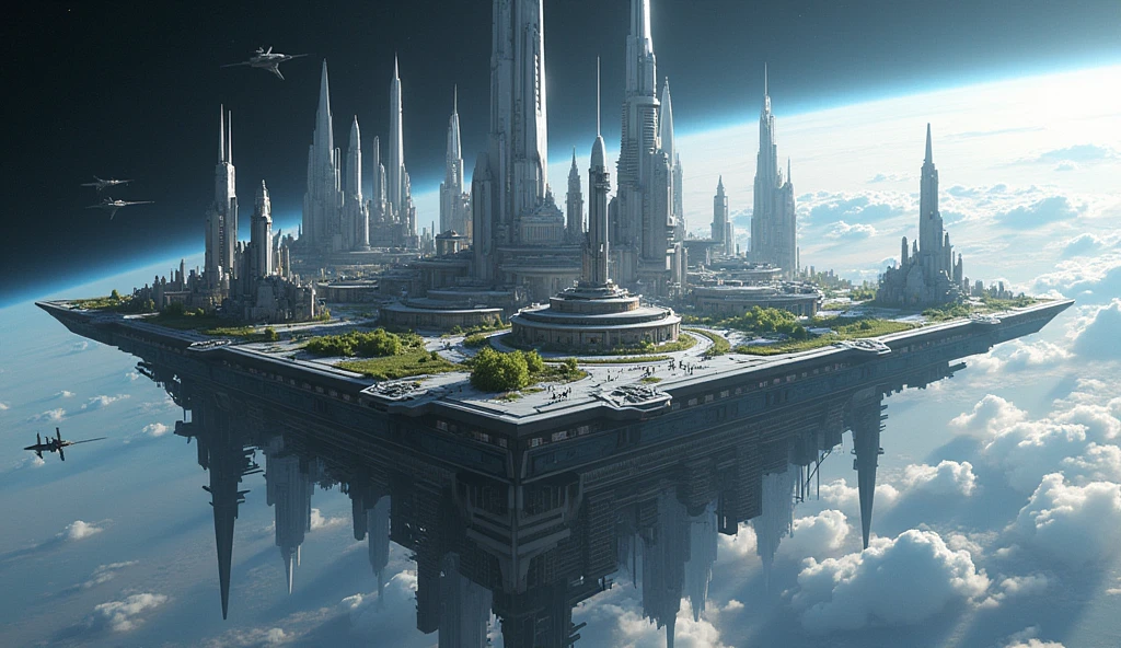 city on space cube station, above on the space, grey futuristic city, green city, 8K, full HD, 3d render, Unreal Engine, Octance Render