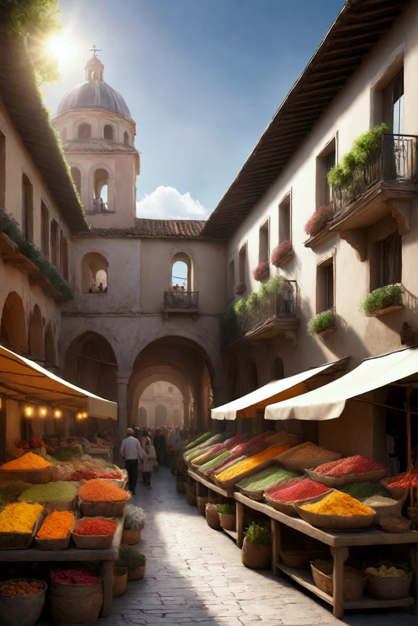 A beautiful market with several terraces