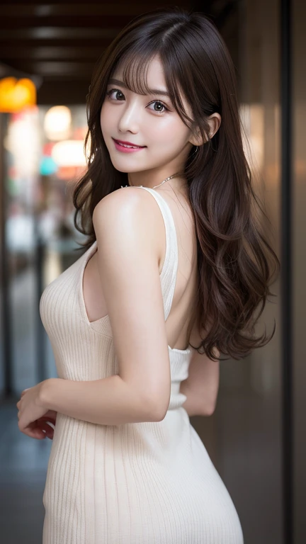 highest quality, shape, Very detailed, finely, High resolution, 8k wallpaper, 完璧なダイナミックな構shape, finelyて美しい目, Natural Lip, Random sexy poses,RAW Photos,cute,smile、Cabaret Dress、long hair、Curly Hair、backstyle