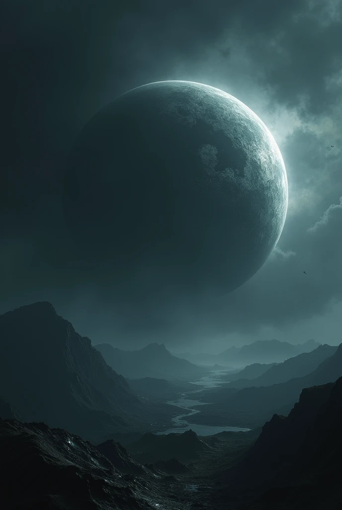 a massive dark planet in the void of space, eerie mysterious atmosphere, lovecraftian horror, dark cosmic fantasy, unsettling and foreboding ambience, highly detailed, dark and gloomy, dramatic lighting, cinematic composition, muted color palette, ominous and mysterious, otherworldly and alien, digital art, concept art, award winning, intricate details, dramatic shadows and highlights, stunning visual effects