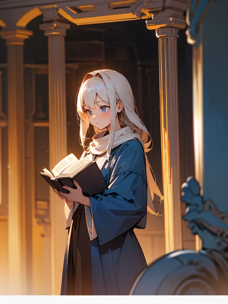Reading a book at dusk