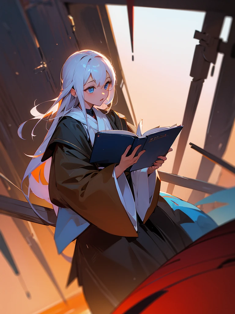 Reading a book at dusk