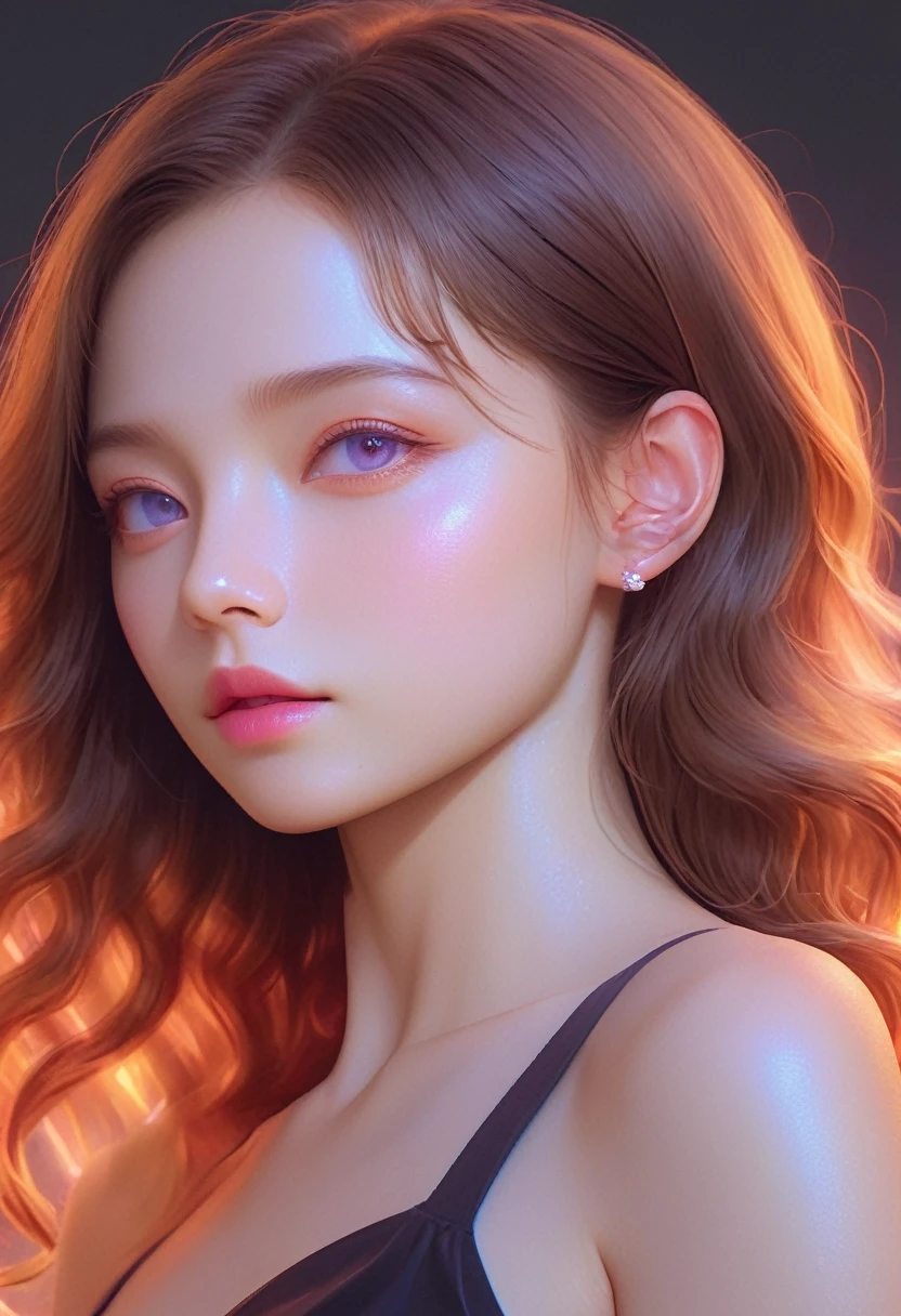 Fluorescent Color, 1 girl, Look to the side, Pretty Face, beautiful eyes, (Shoulder: 1.2), Upper Body, Shiny hair, Glowing skin, Reduce glare emissions, The fingers are in good proportion, dark, Throw, Dynamic Angle, (((Main Part))), (((Better quality))), ((Ultra Detailed)), (illustration), (Detail Light), ((Extremely exquisite and beautiful)), dramatic_shadow, Rays_track, reflection, Ultra-high resolution, laser, Red Cliff