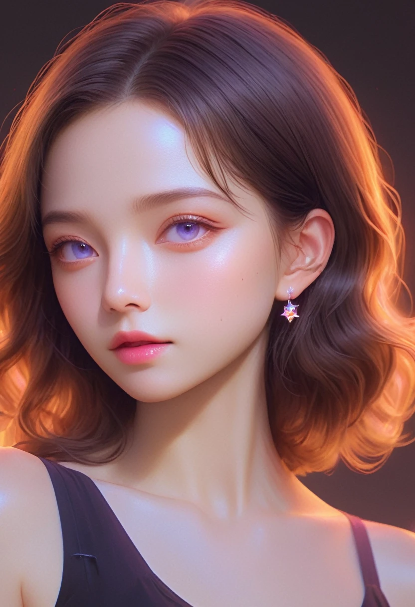 Fluorescent Color, 1 girl, Look to the side, Pretty Face, beautiful eyes, (Shoulder: 1.2), Upper Body, Shiny hair, Glowing skin, Reduce glare emissions, The fingers are in good proportion, dark, Throw, Dynamic Angle, (((Main Part))), (((Better quality))), ((Ultra Detailed)), (illustration), (Detail Light), ((Extremely exquisite and beautiful)), dramatic_shadow, Rays_track, reflection, Ultra-high resolution, laser, Red Cliff