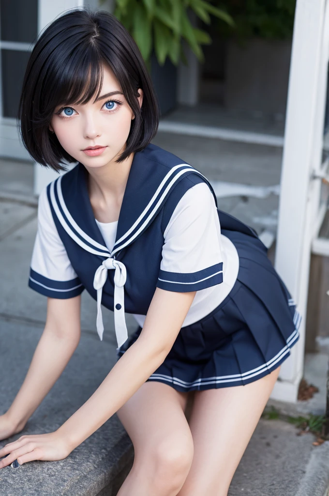 Short with black hair blue eyes Sailor suit