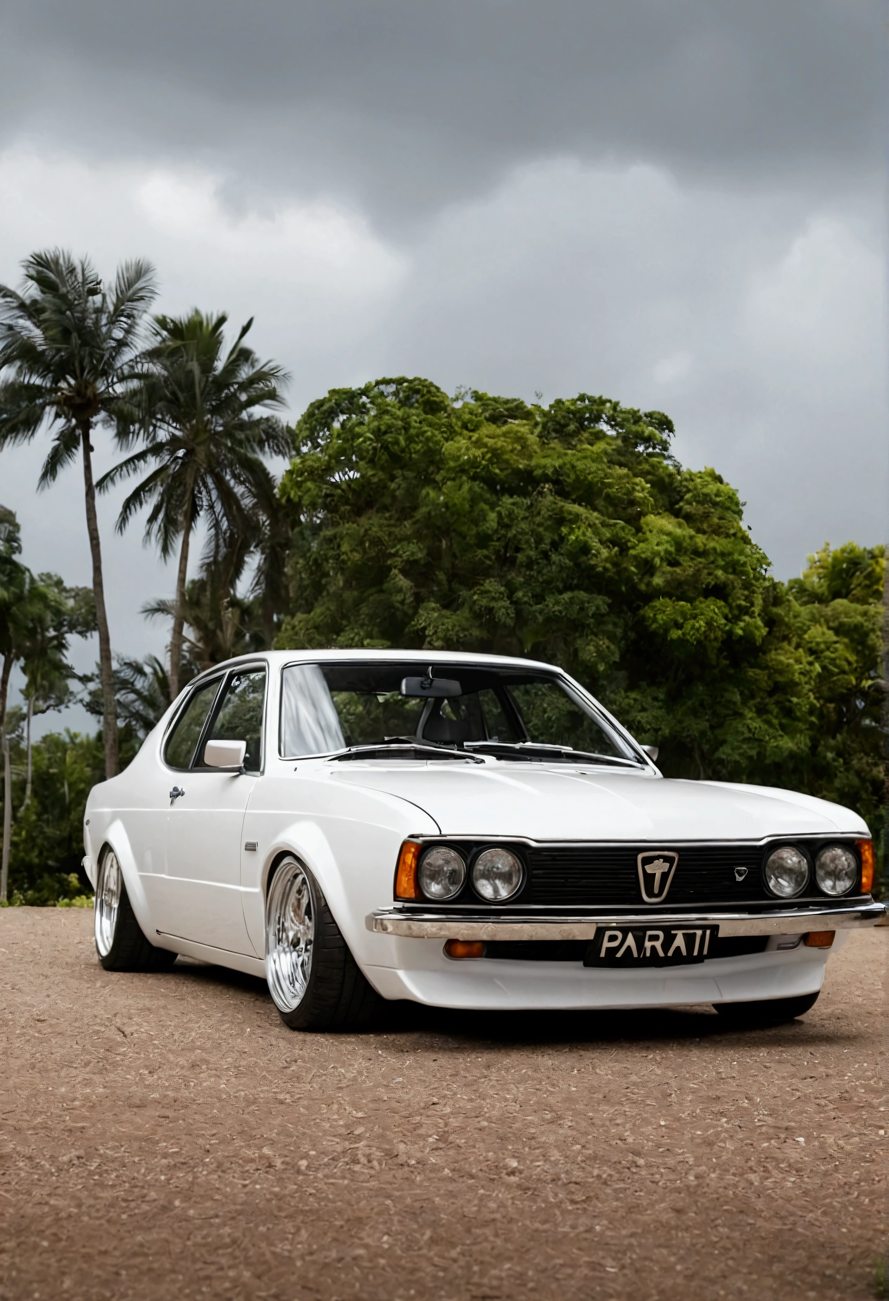 A white lowered car called Parati
