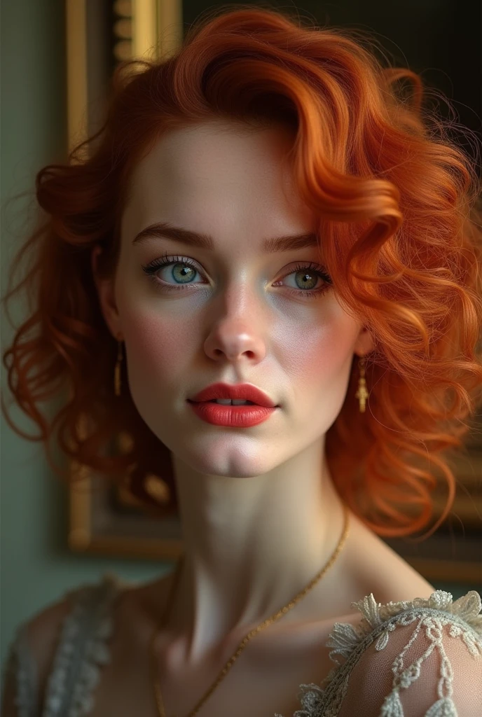 Red curly hair woman with vintage perfume
