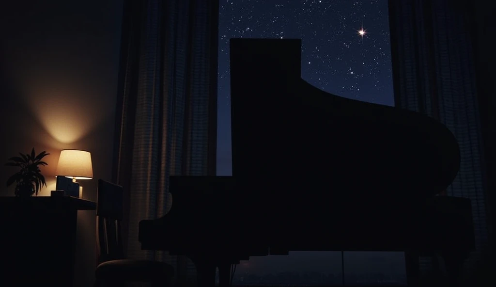 LOFI,night、record、indirect lighting、JAZZ、Anime Style、Grand piano、record、