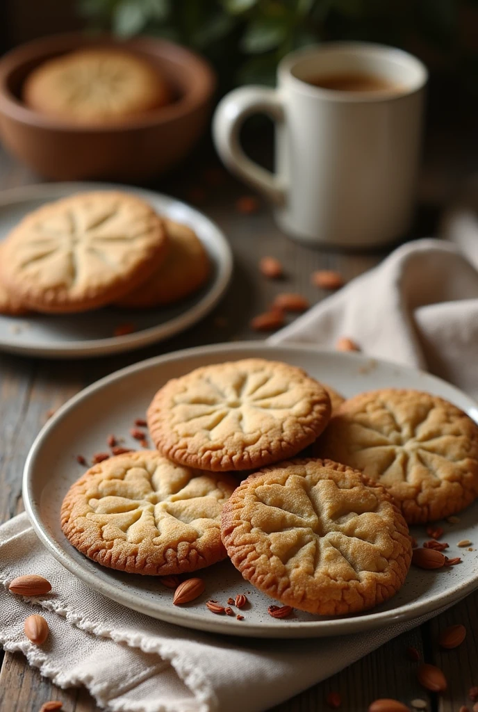 Homemade cookies with a homemade table setting and not so much image resolution, with seeds or designs, not so professional 