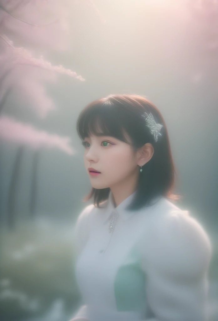 (Fluorescent Color:1.4),(translucent:1.4),(Retro filter:1.4), (fantasy:1.4), Candy World、Disneyland、Invalid like、Soft、Fluffy、Soft scenery、forest、Snowman Avatar、Light pink、Invalid、green、green、shine、Ethereal Light、Pastel、Capricious Light、rainbow、Star、diamond、shine、Jewelry Background、Ultra-realistic、Ultra-high quality movie lighting、Highly detailed Full HD、bright,side fringe,, Collared dress,~ side, masterpiece, best quality,Genuine Leather,(image:1.5), A girl, Bangs, Long hair, Huge bouncing