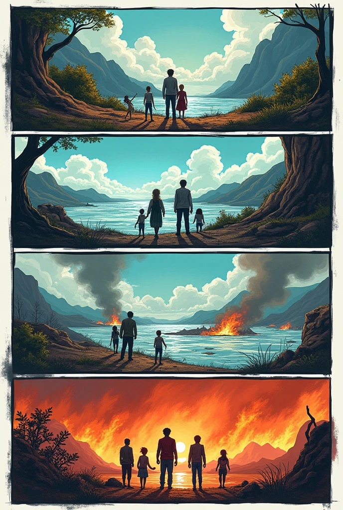 Create a 6-panel comic strip about the impact of climate change 


