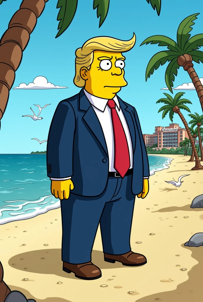 Donald Trump in the Simpsons version on the beach